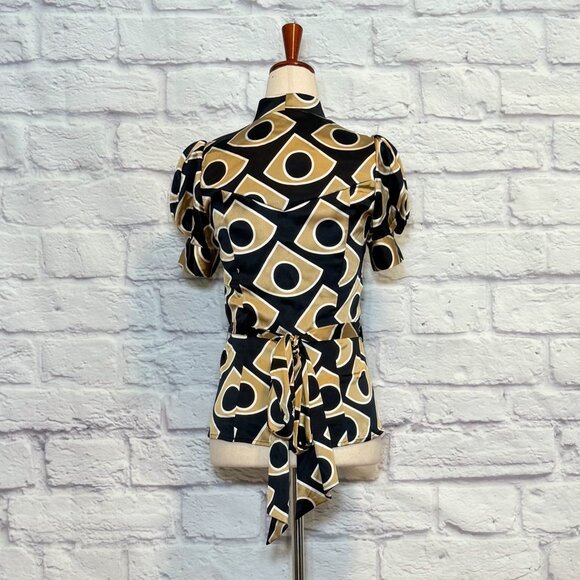 Diane Von Furstenberg Silk Black & Gold Wrap Blouse - Picture 2 of 10